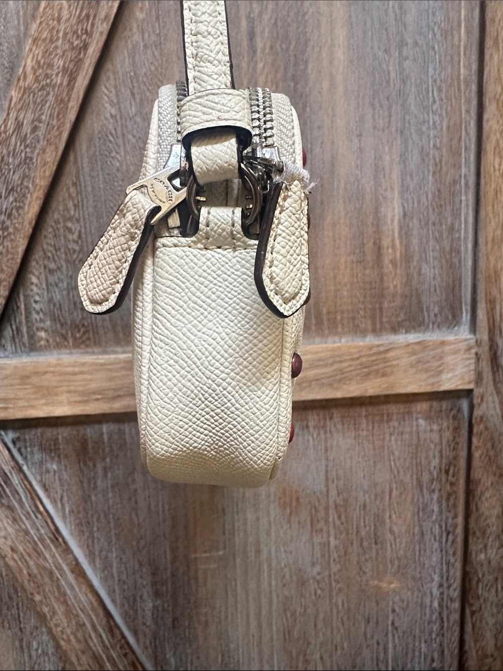 Coach Double-Zip Pouch with Metallic Rivets in Chalk Crossbody Bag Purse - Picture 5 of 16